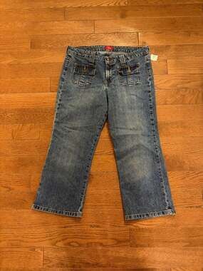 Mossimo Denim Jean Capri Cropped Flap Pocket Size 11 Blue